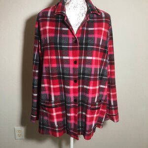 Anne Klein Red Plaid Button-Up Jacket – Cozy Vintage-Inspired Style – XXL